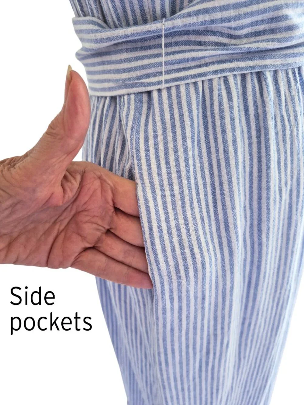 DRAPER JAMES RSVP Button Front Maxi Dress in Sky Blue & White Stripe M - Picture 5 of 15